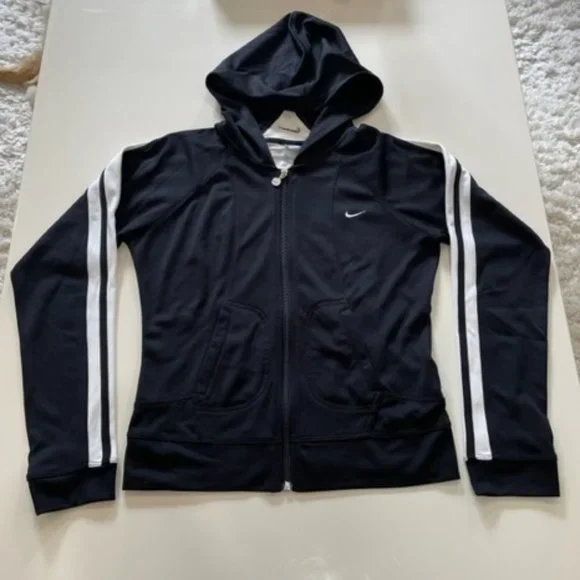 Nike Jackets Coats Nike Womens Black White Hooded Activewear Jacket Size Small Poshmark